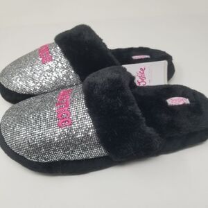Justice house SLIPPERS. Black, silver, and pink. Size 6